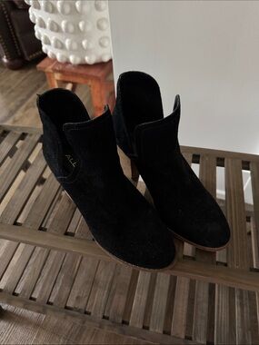 Aldo Black Suede Ankle Booties with Stacked Wood Heel